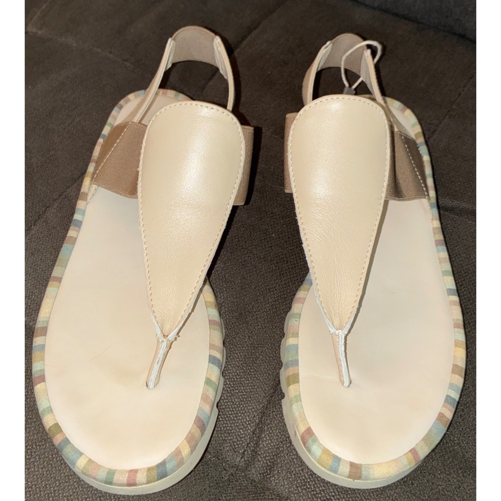 The FLEXX Thong Sandals Womens 5.5 Cream Leather Striped Slingback Shoes Sandel